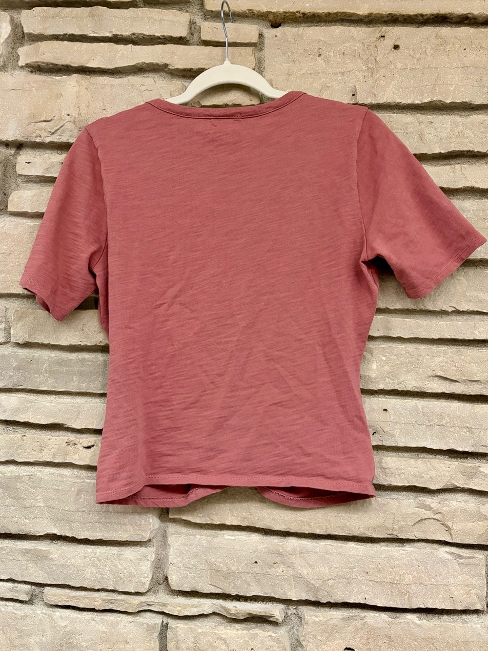 Pink-Rose Ruched V-Neck Button Front Top - Picture 2 of 3
